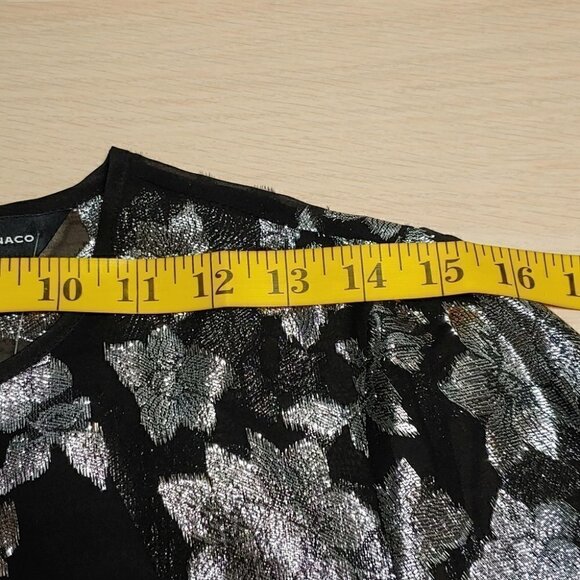 NWT CLUB MONACO Black silk silver floral embroidery sheer blouse - Picture 9 of 16